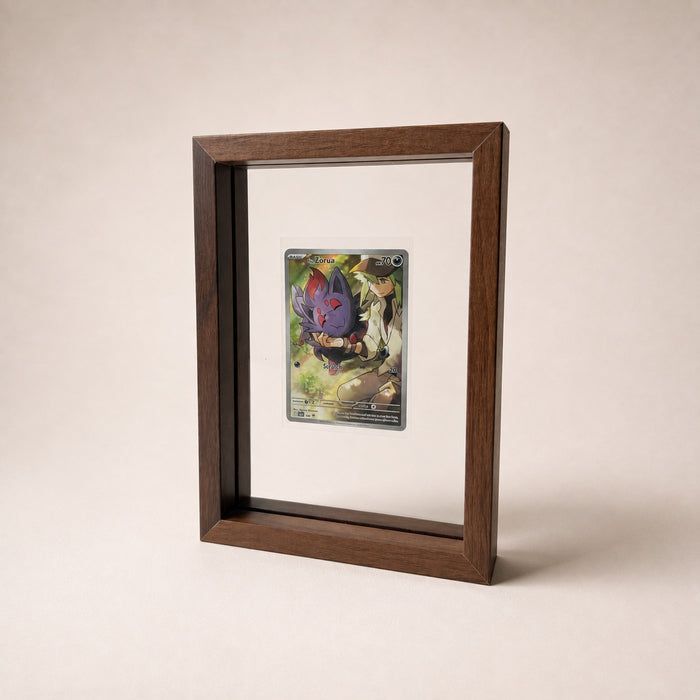 PokeFrame Black Walnut 1-card display, studio shot