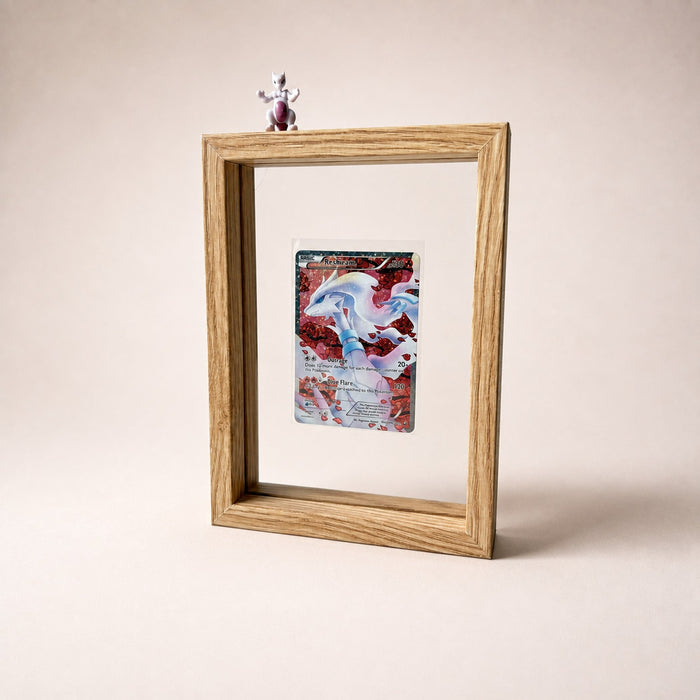 PokeFrame Log Wood 1-card display, studio shot with figurine